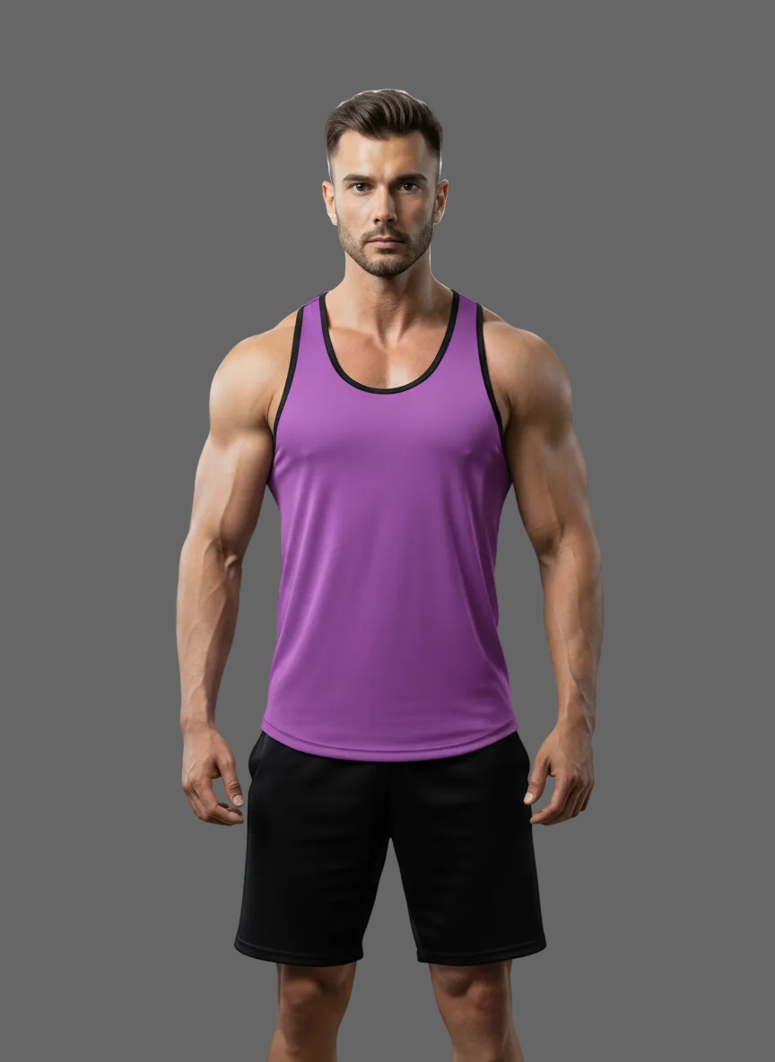 CAMISETA OLIMPICA LOBO AZUL HOMBRE LILA CON BIES NEGRO