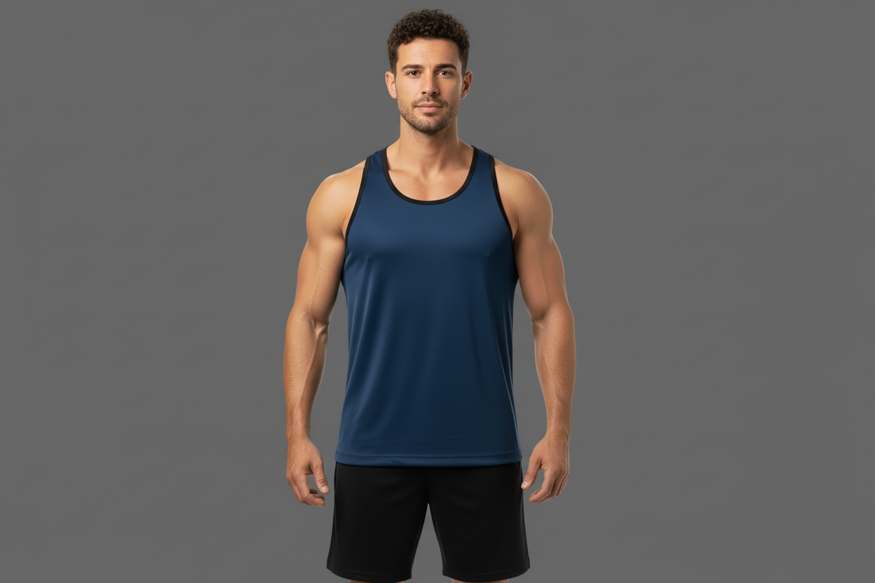 CAMISETA OLIMPICA LOBO AZUL HOMBRE AZUL PETROLEO CON BIES NEGRO